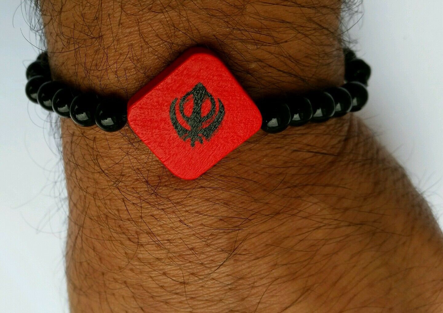 Unisex black thread and black beaded sikh red khanda bracelet - christmas gift