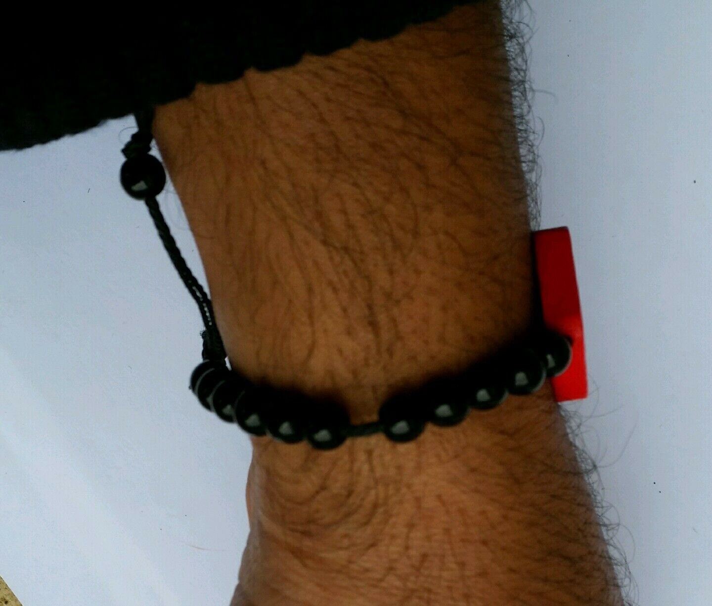 Unisex black thread and black beaded sikh red khanda bracelet - christmas gift