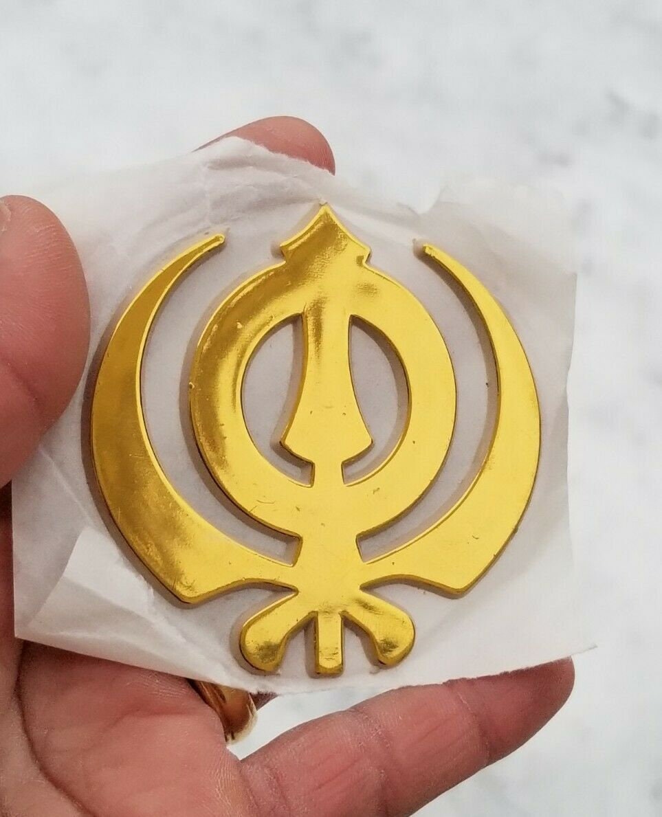 Sikh punjabi large golden khanda singh kaur khalsa acrylic adhesive sticker mm1
