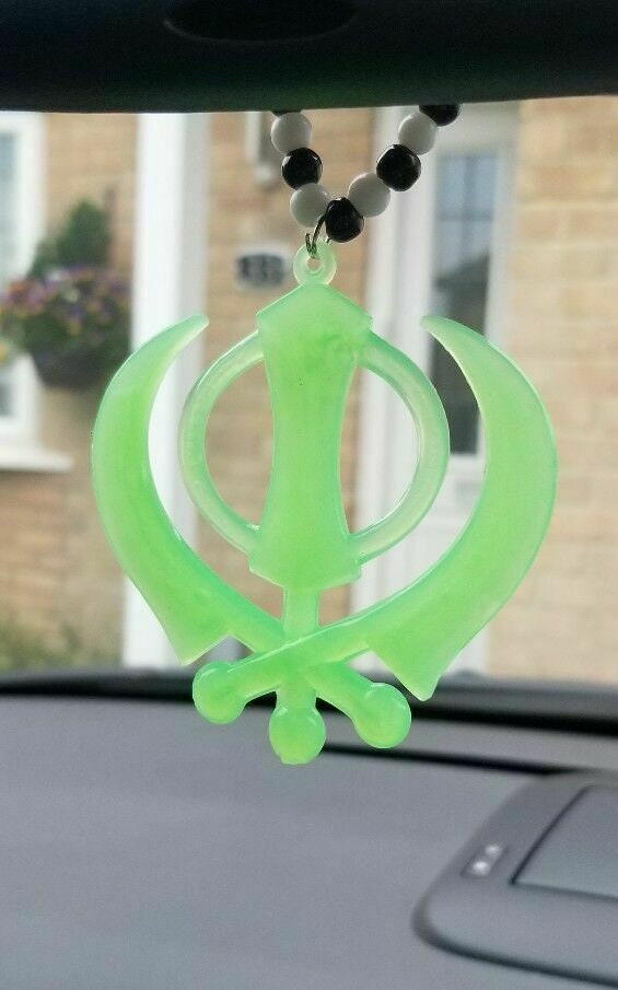 Acrylic green punjabi sikh large khanda stunning pendant for car rear mirror