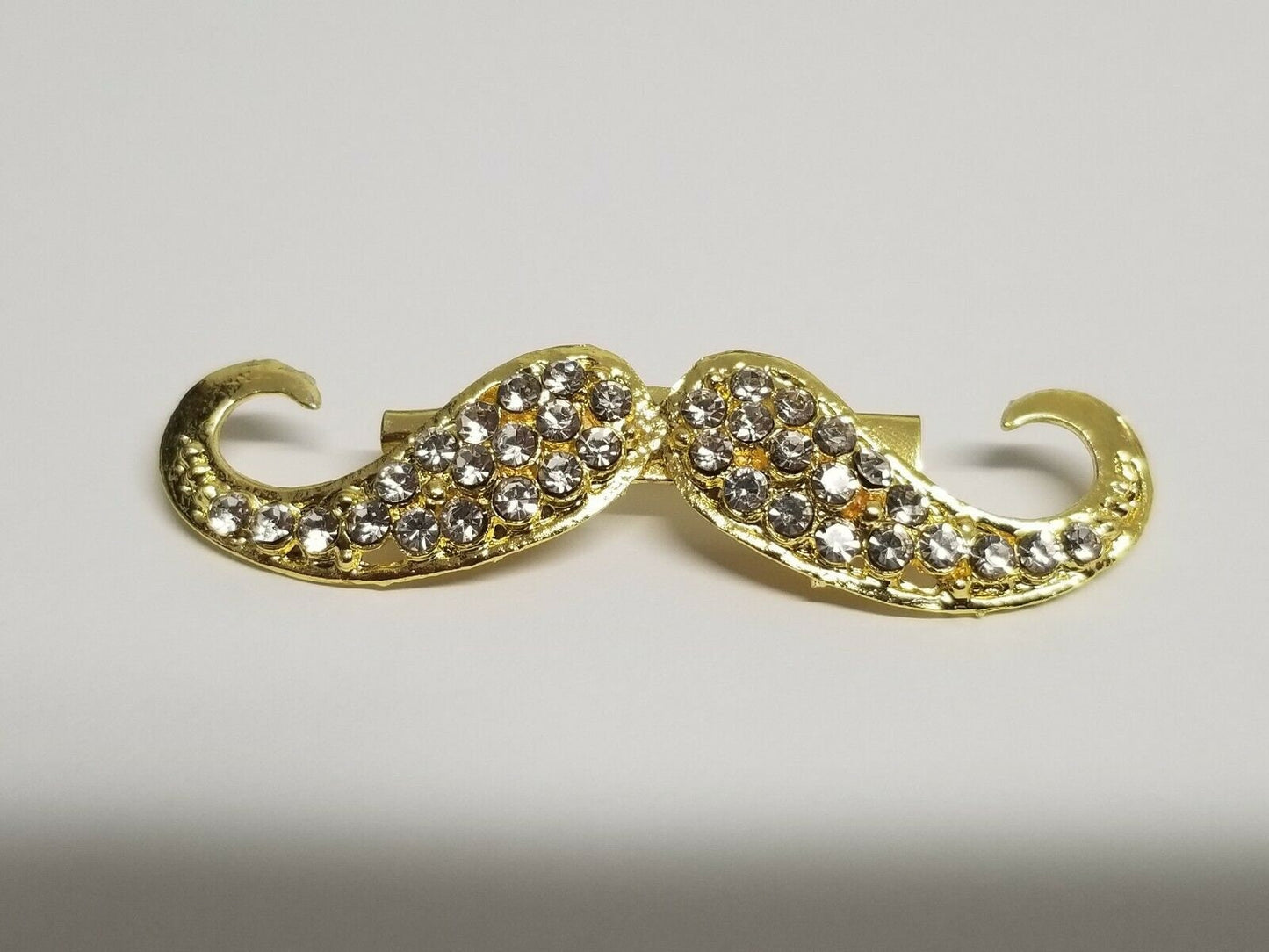 Stunning diamonte gold plated hindu sikh punjabi moustache brooch broach pin