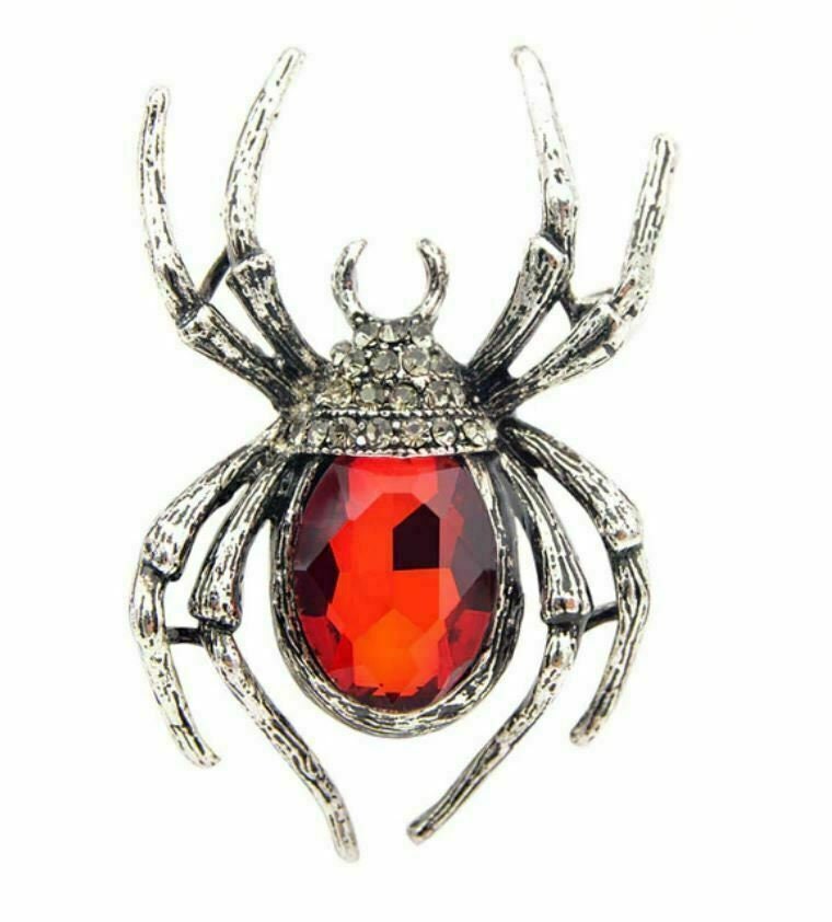 Vintage look silver plated red spider brooch suit coat broach