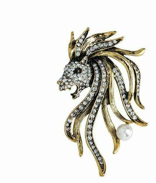 Stunning vintage look gold plated retro lion celebrity brooch broach pin f2
