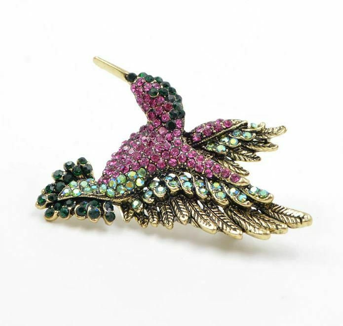 Humming bird brooch vintage look gold plated suit coat broach collar new pin b8