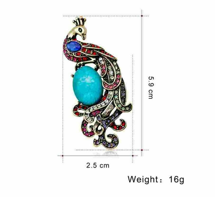 Stunning vintage look gold plated peacock turquoise stone queen brooch broach h2