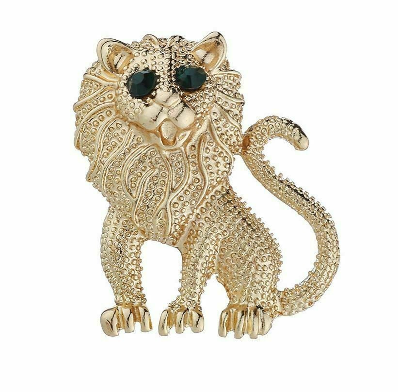 Stunning vintage look gold plated retro lion celebrity brooch broach pin f3
