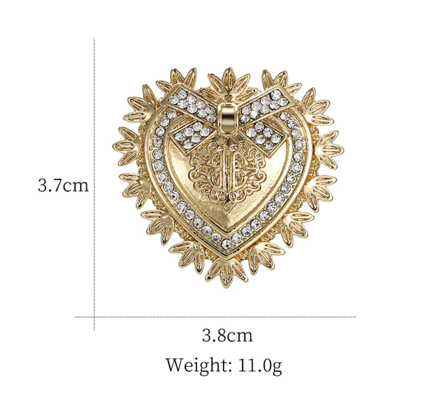 Vintage look gold plated rhinestones heart brooch suit coat broach cake pin zy1
