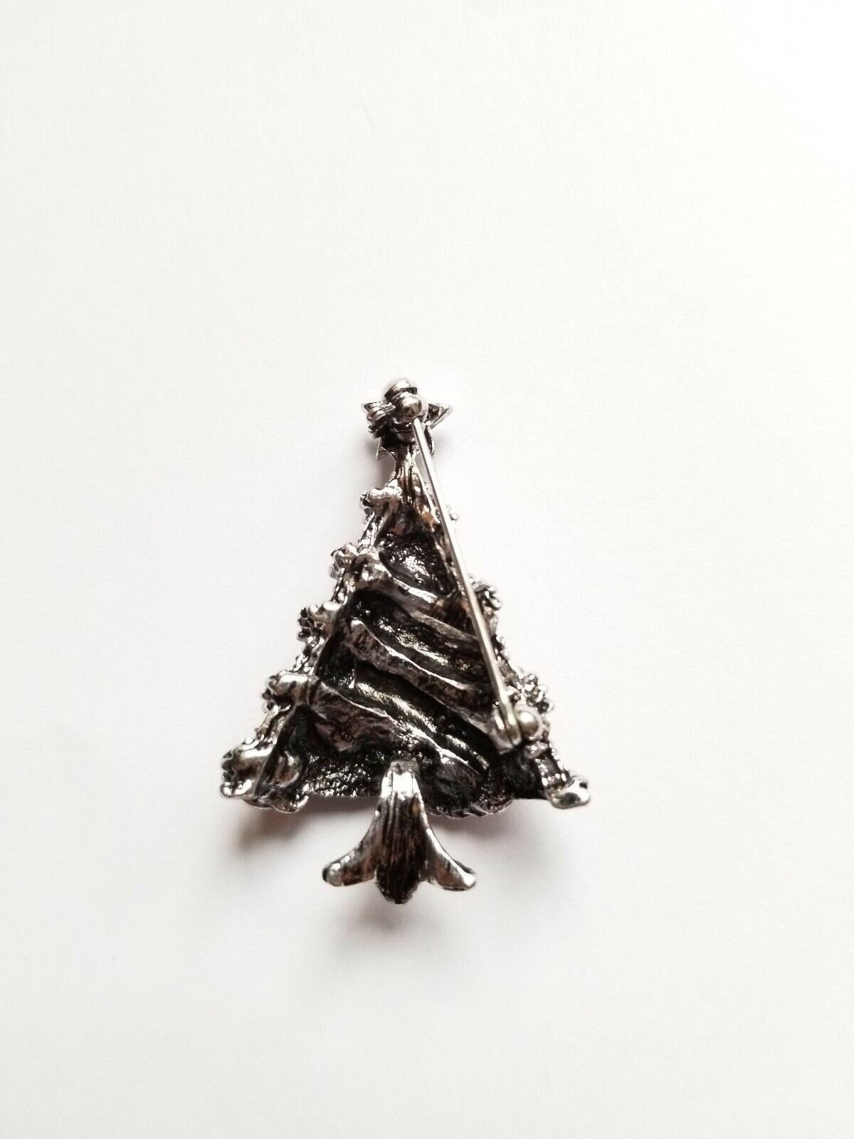 Stunning diamonte silver plated vintage look christmas tree brooch cake pin b1a