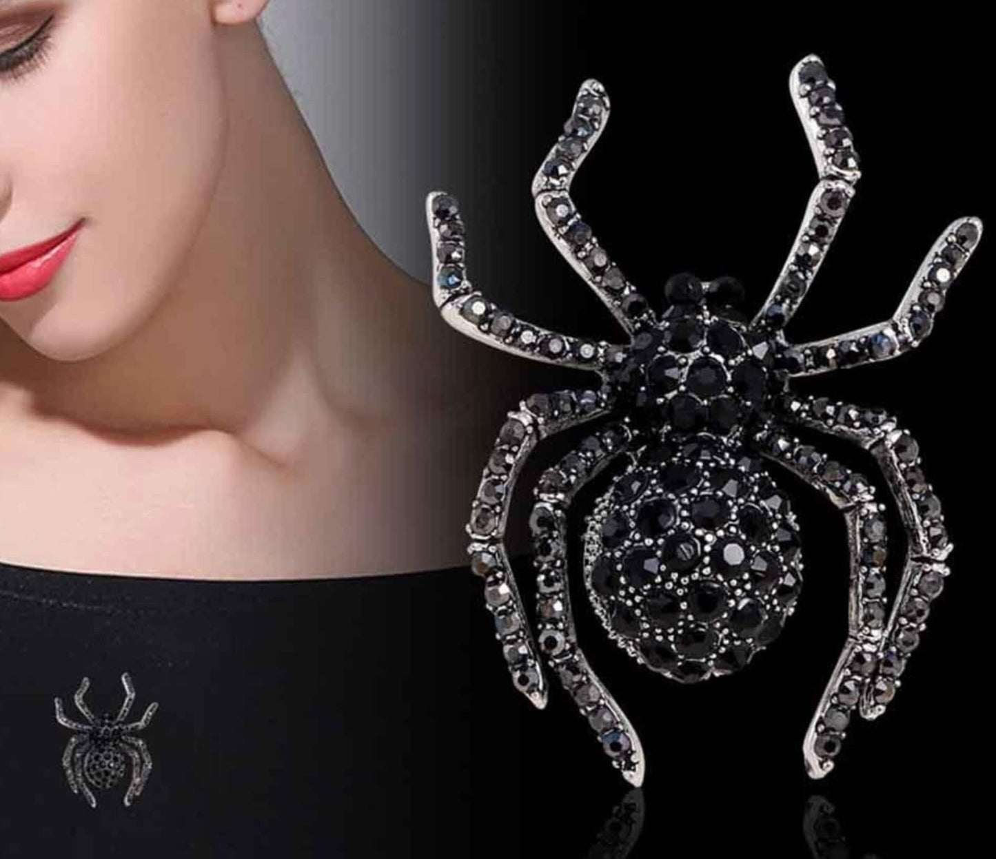 Black widow spider brooch vintage look silver plated suit coat broach pin zy2