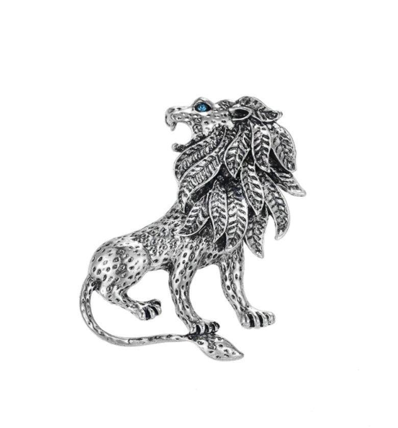 Stunning vintage look silver plated retro lion king celebrity brooch broach pin