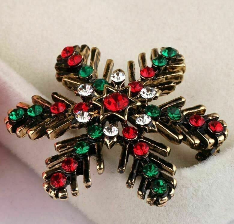 Elegant vintage look gold plated christmas snow flake brooch cake pin b48r
