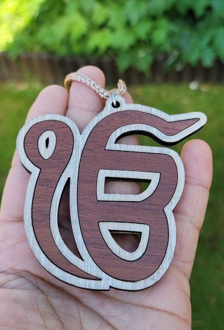 Wooden Ek Onkar car hanger punjabi sikh kaur stunning evil protection pendant C