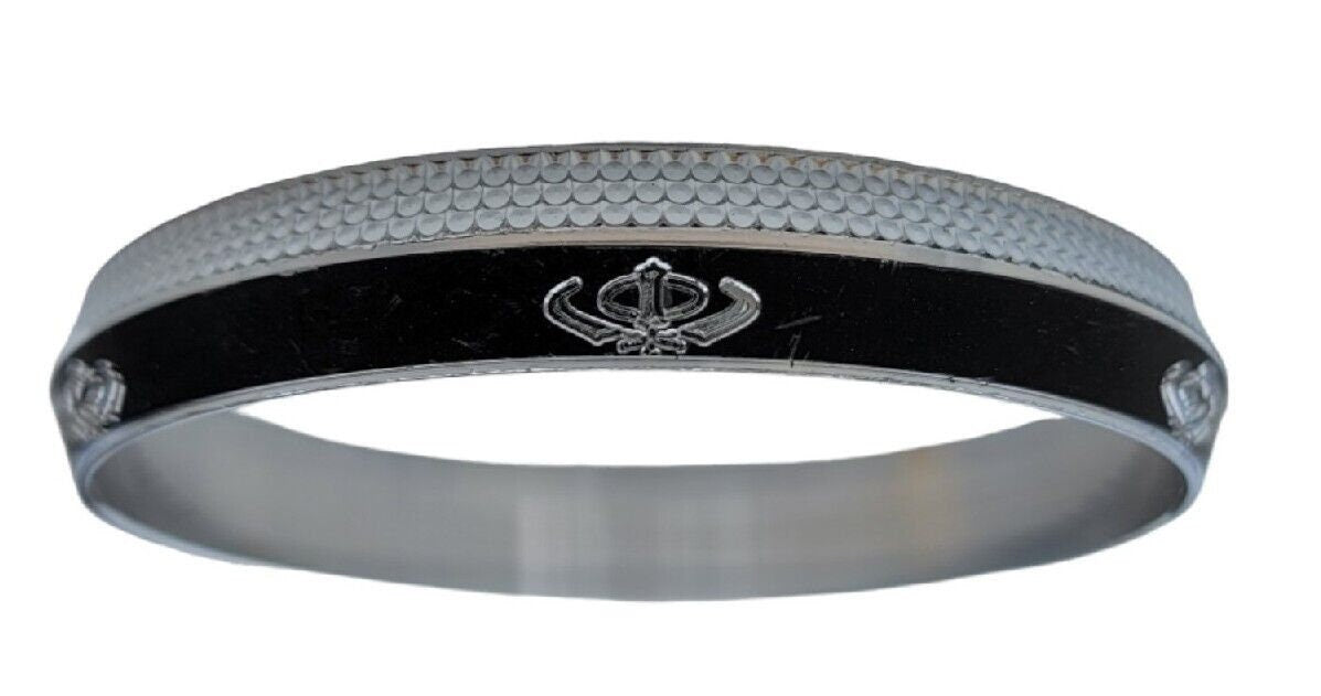 Khanda Kara Black Silver Plated One Edge Kada Sikh Singh Kaur Khalsa Bangle K31
