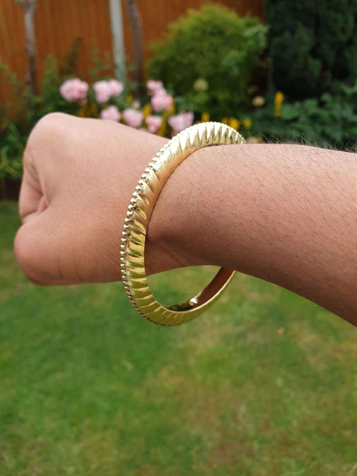 Brass Sun Kara Sikh Singh Kada Gold Look Khalsa Hindu Healing Chakri Bangle N8