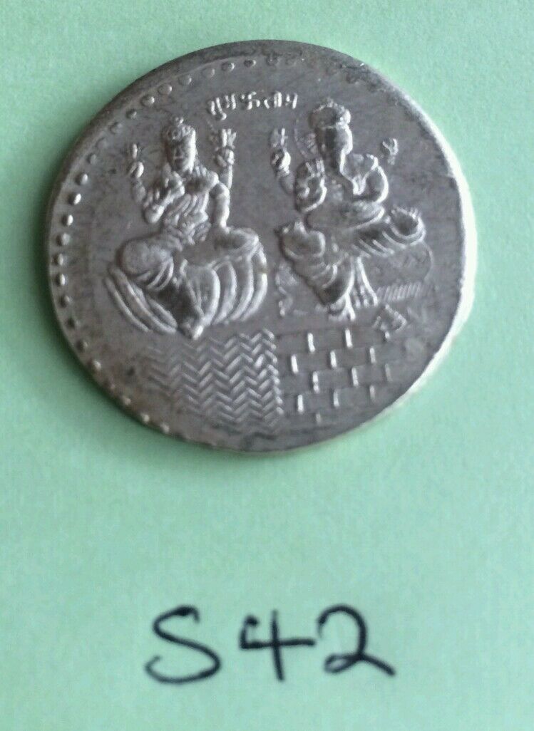 Silver Plated Lakshmi Ganesh Ji Hindu Good Luck Coin Token Evil Eye Protection S42