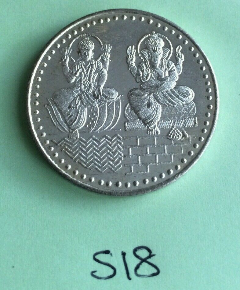 Silver Plated Lakshmi Ganesh Coin Good Luck Token Gift Gift Evil Eye Protection