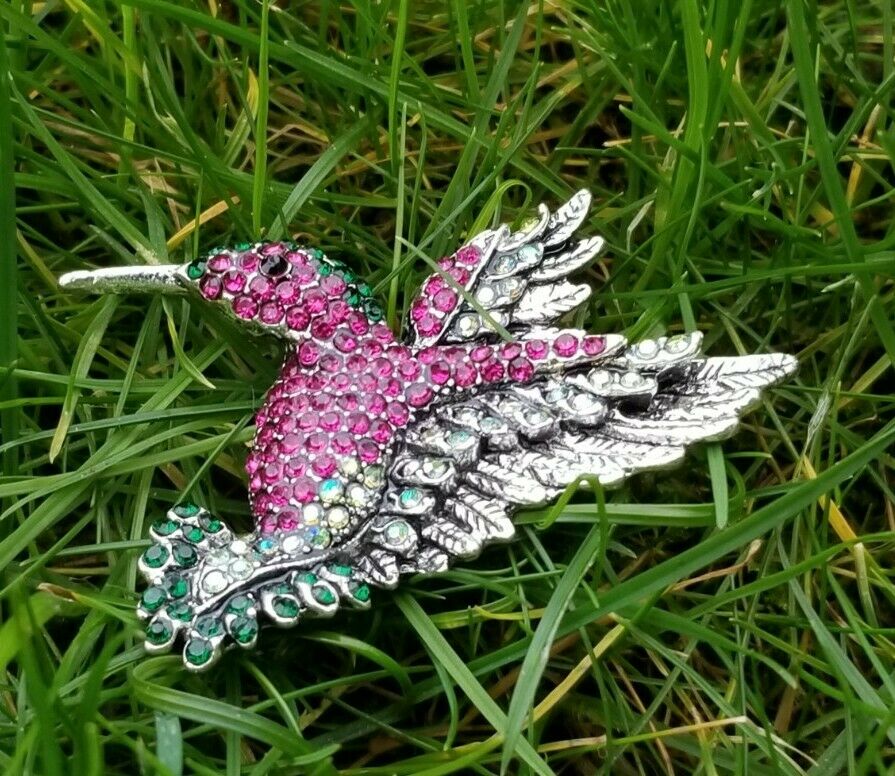 Humming Bird Brooch Vintage Look SILVER Plated Suit Coat Broach Collar Pin B8S