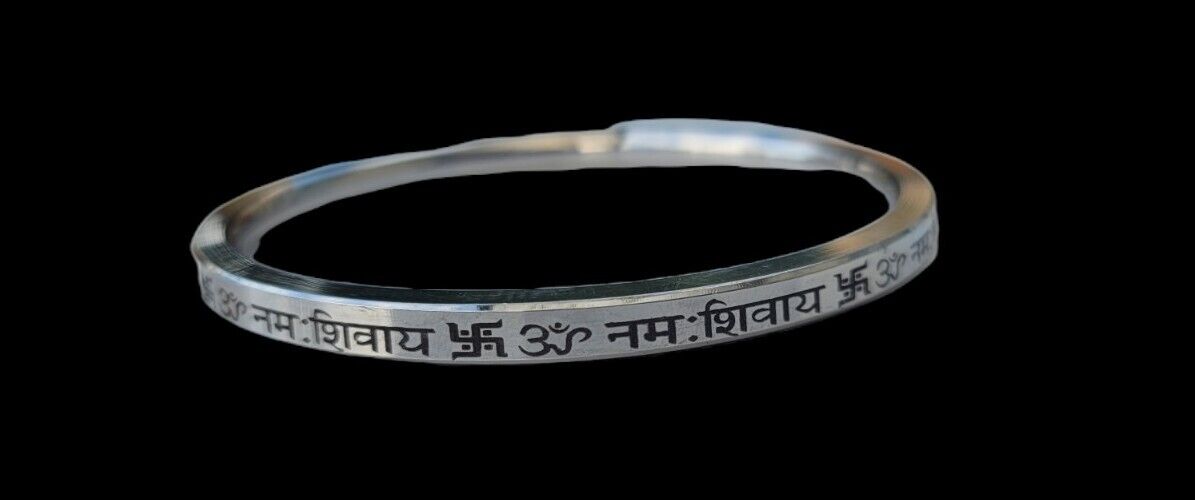 Hindu Kara OM Namo Shivay Kada Smooth Flat Stainless Steel Ohm Mantra Bangle E13K