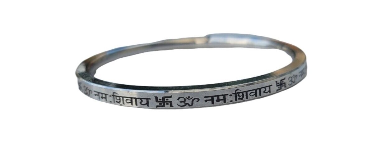 Hindu Kara OM Namo Shivay Kada Smooth Flat Stainless Steel Ohm Mantra Bangle E13K