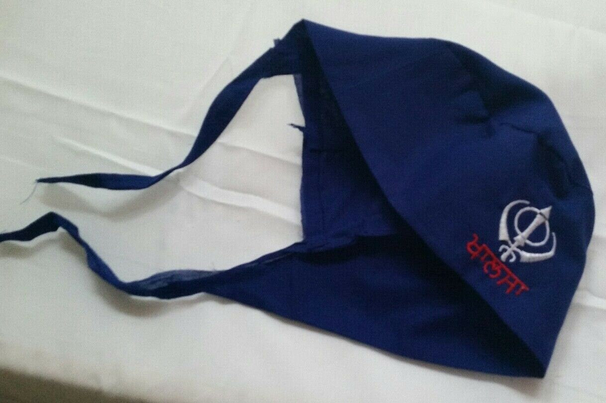 Sikh Baby Patka Blue Khanda Embroidered Khalsa Infant Kids Head Wrap Turban UK Punjabi bandana