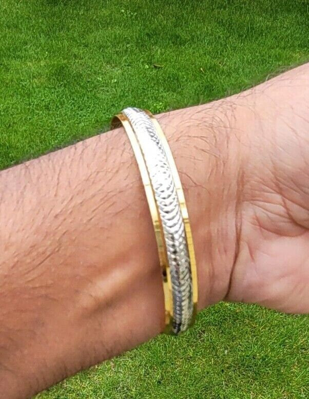 Sikh Kara Gold Silver Plated Two tone Singh Khalsa Kada Kaur Bangle kakar P10R