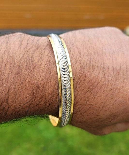 Sikh Kara Gold Silver Plated Two tone Singh Khalsa Kada Kaur Bangle kakar P10R