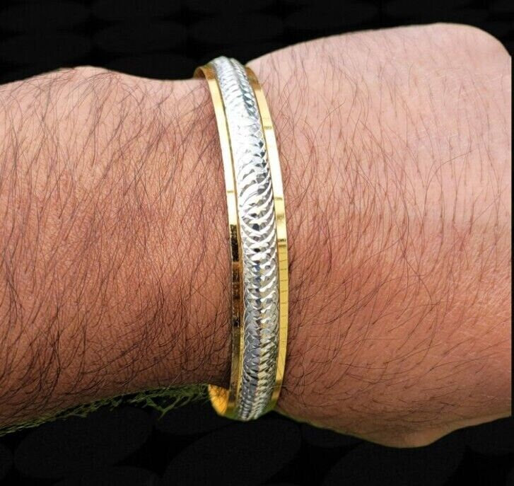 Sikh Kara Gold Silver Plated Two tone Singh Khalsa Kada Kaur Bangle kakar P10R