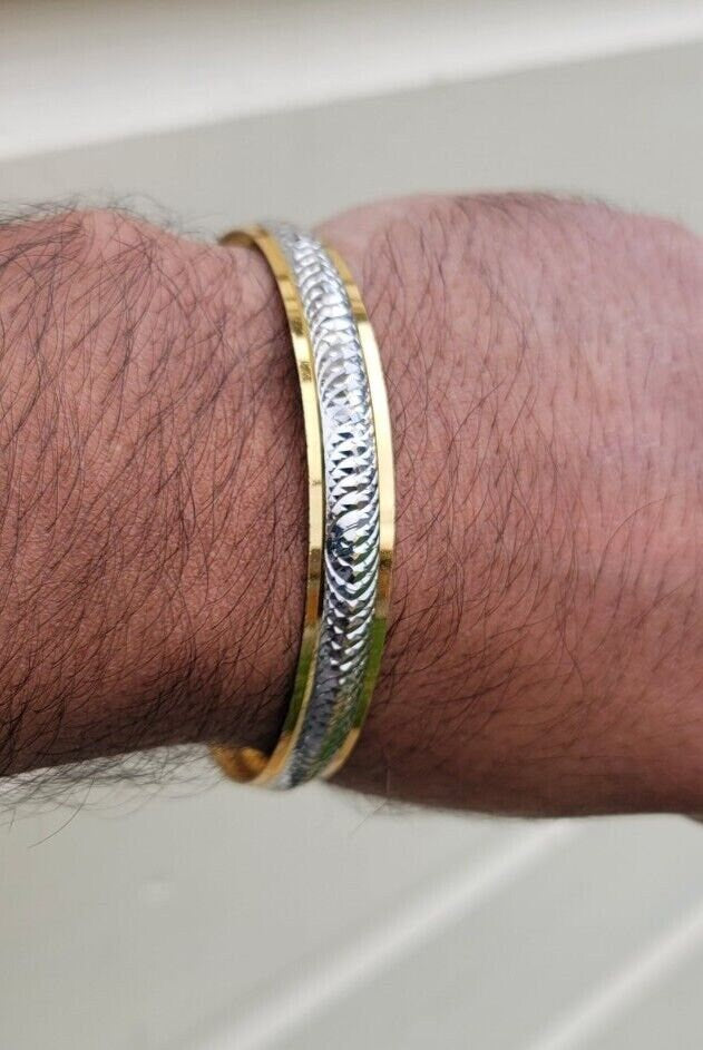 Sikh Kara Gold Silver Plated Two tone Singh Khalsa Kada Kaur Bangle kakar P10R
