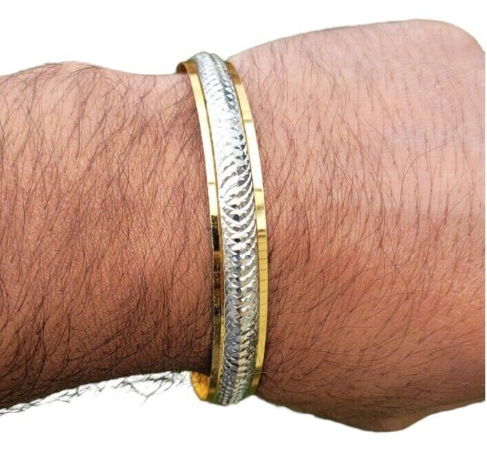 Sikh Kara Gold Silver Plated Two tone Singh Khalsa Kada Kaur Bangle kakar P10R