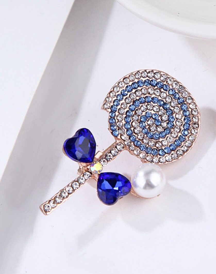 Lollipop brooch vintage look rose gold plated celebrity broach queen pin u10 blu