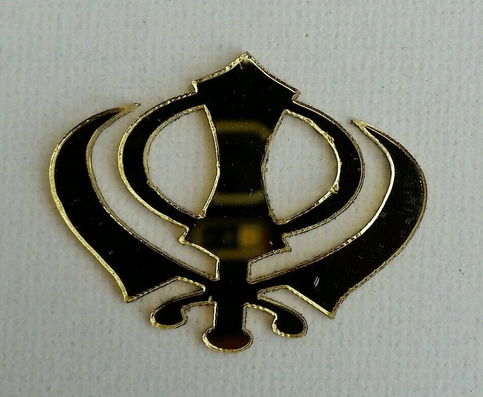 Sikh punjabi small golden khanda singh khalsa acrylic adhesive back sticker gift