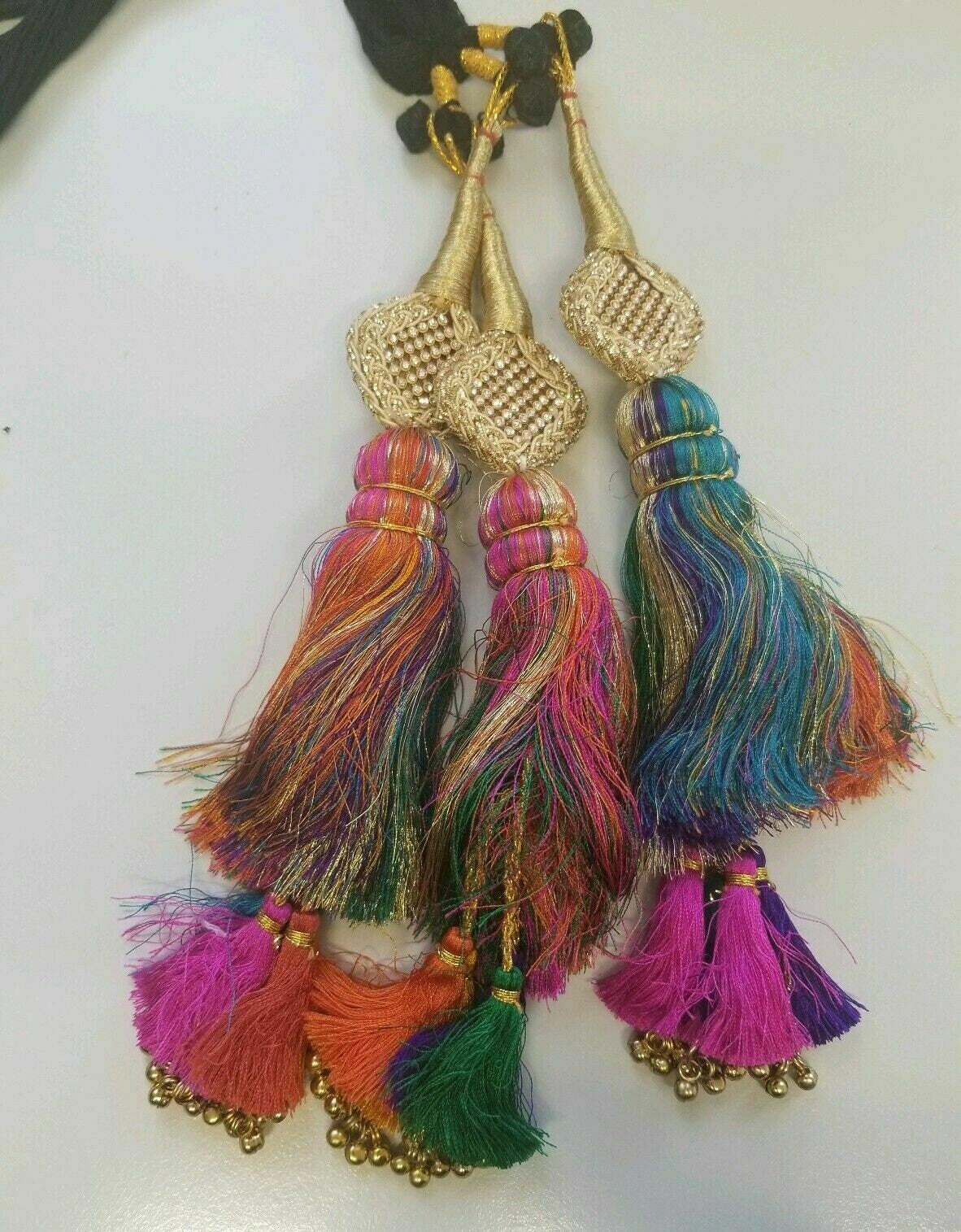 Punjabi Patiala Paranda Hair Braid Tassel Rhinestone Bells Mehndi Jagoo Bridal A14