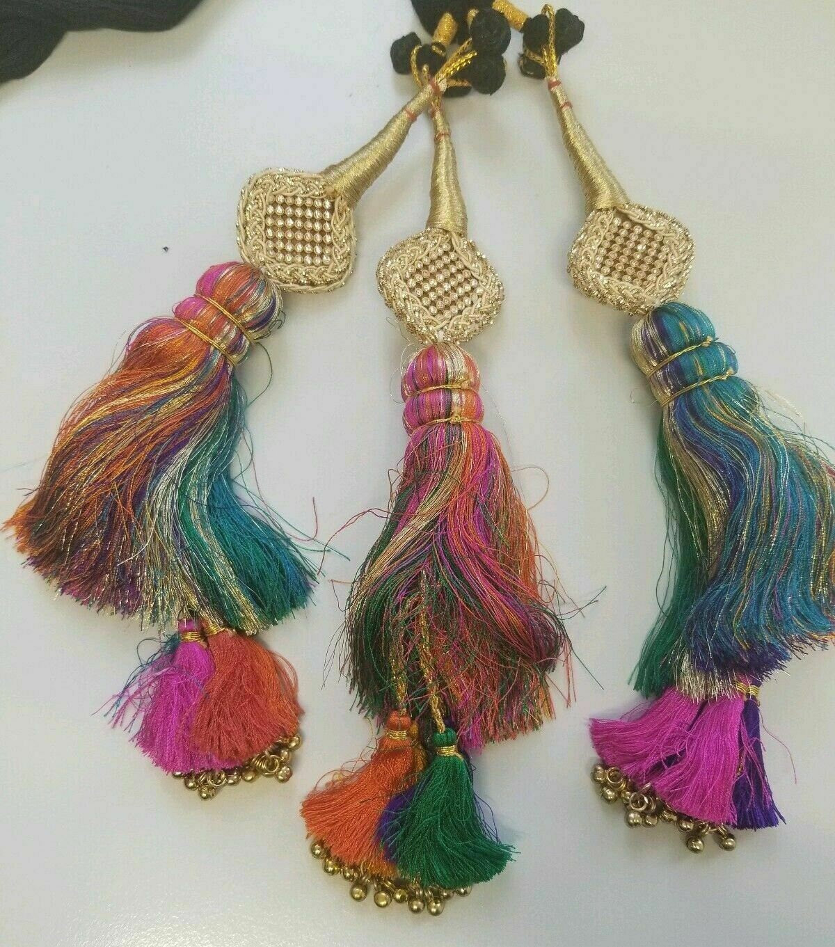 Punjabi Patiala Paranda Hair Braid Tassel Rhinestone Bells Mehndi Jagoo Bridal A14