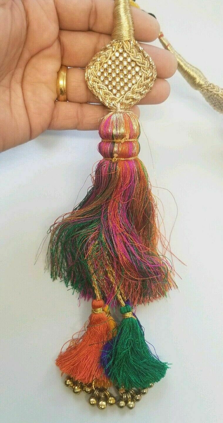 Punjabi Patiala Paranda Hair Braid Tassel Rhinestone Bells Mehndi Jagoo Bridal A14