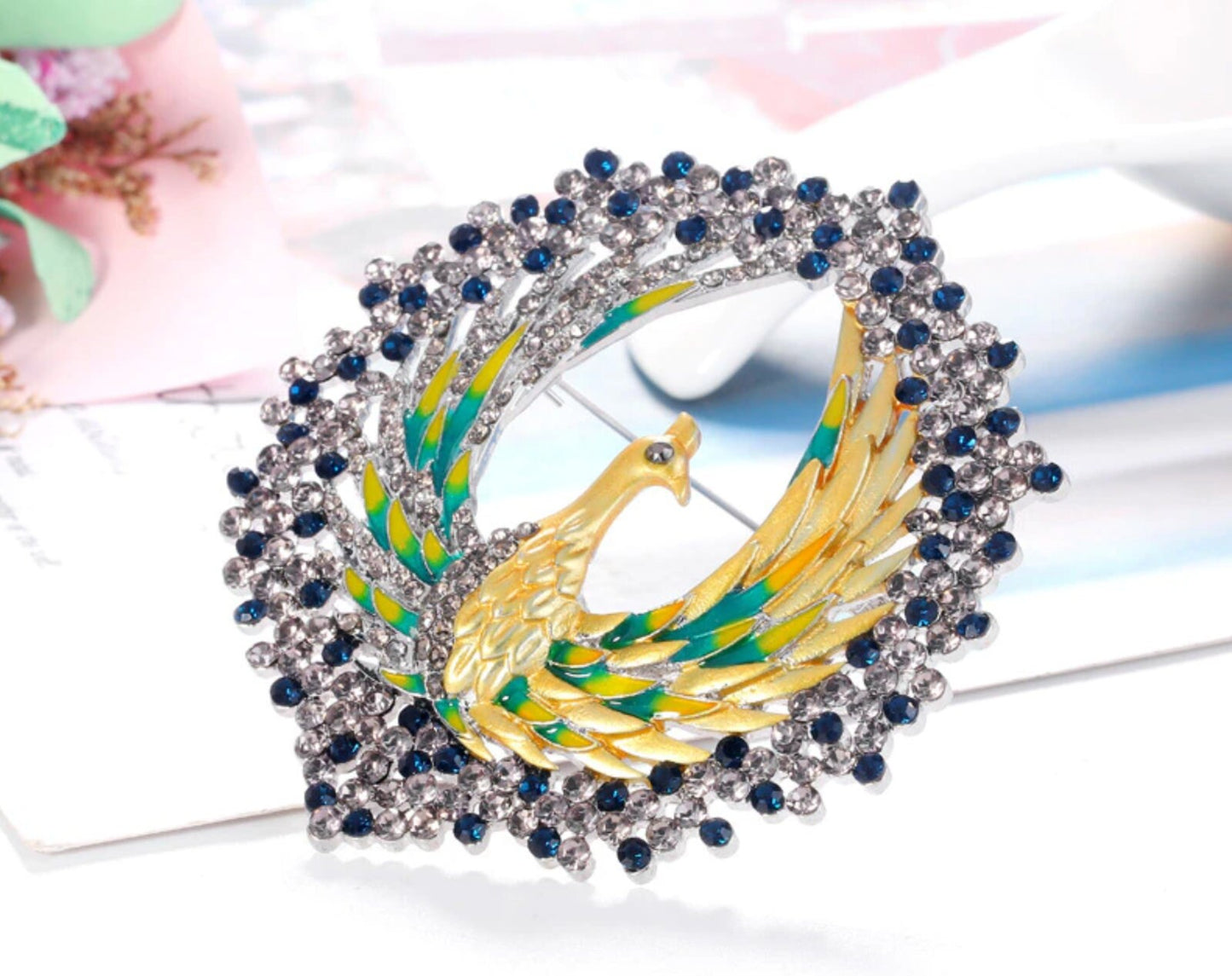 Peacock Brooch Rhinestones Silver Plated Vintage Look Suit Celebrity Pin Gift JJJ5