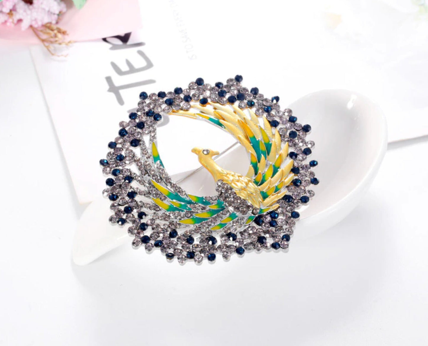 Peacock Brooch Rhinestones Silver Plated Vintage Look Suit Celebrity Pin Gift JJJ5