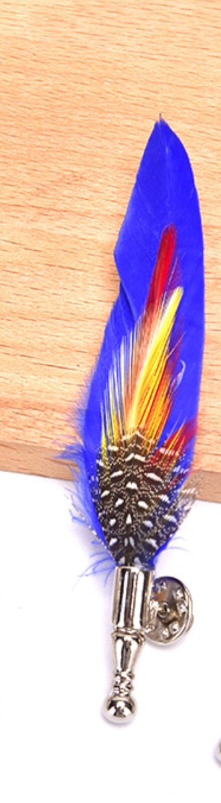 Colourful real feather brooch stunning silver plated vintage look lapel pin gg67