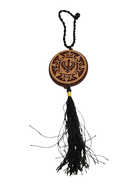 Wooden Khanda Car Mirror Hanging Pendant Punjabi Sikh Decor evil protection New