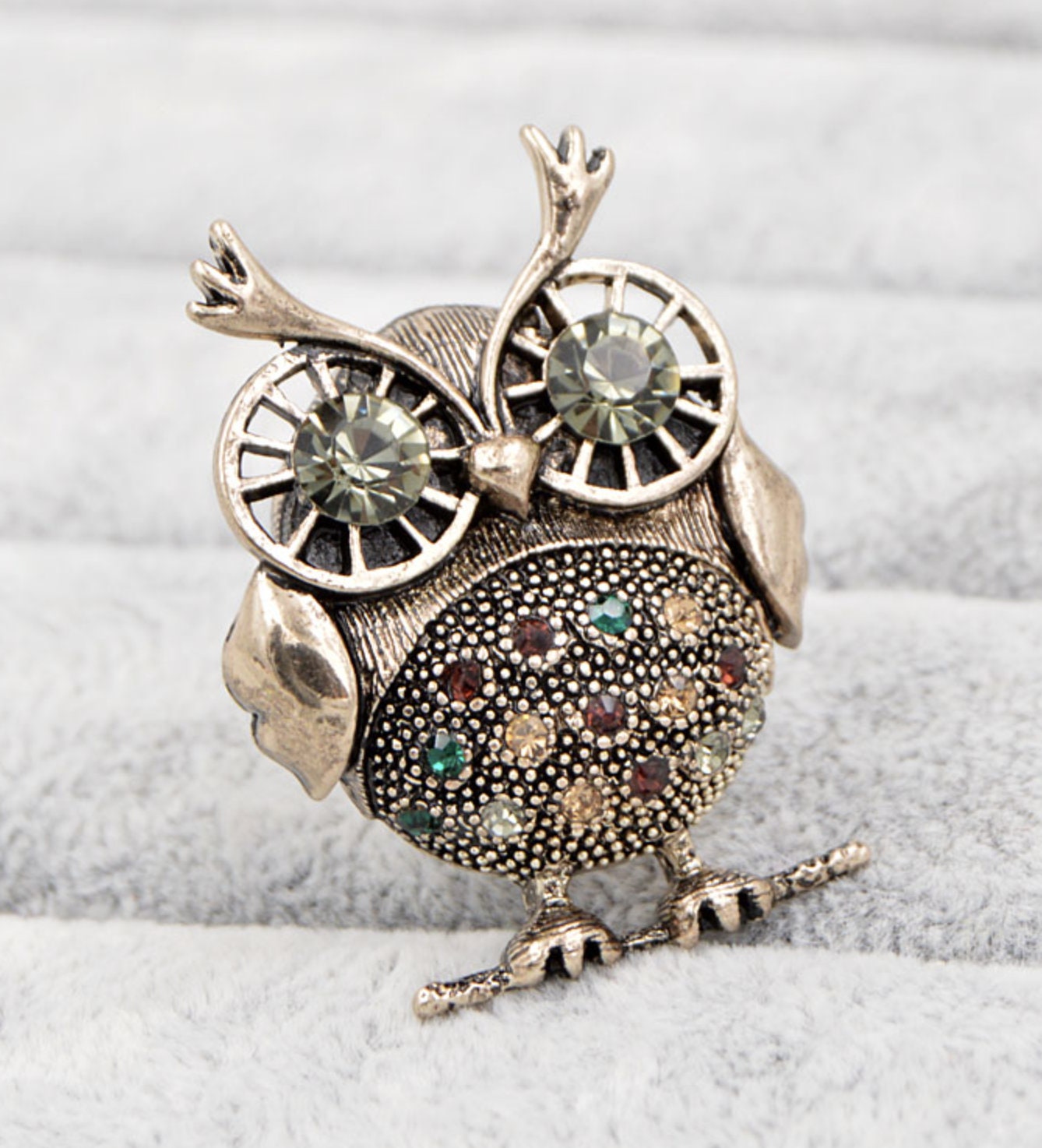 Owl brooch gold silver plated broach stunning diamonte celebrity queen pin u15