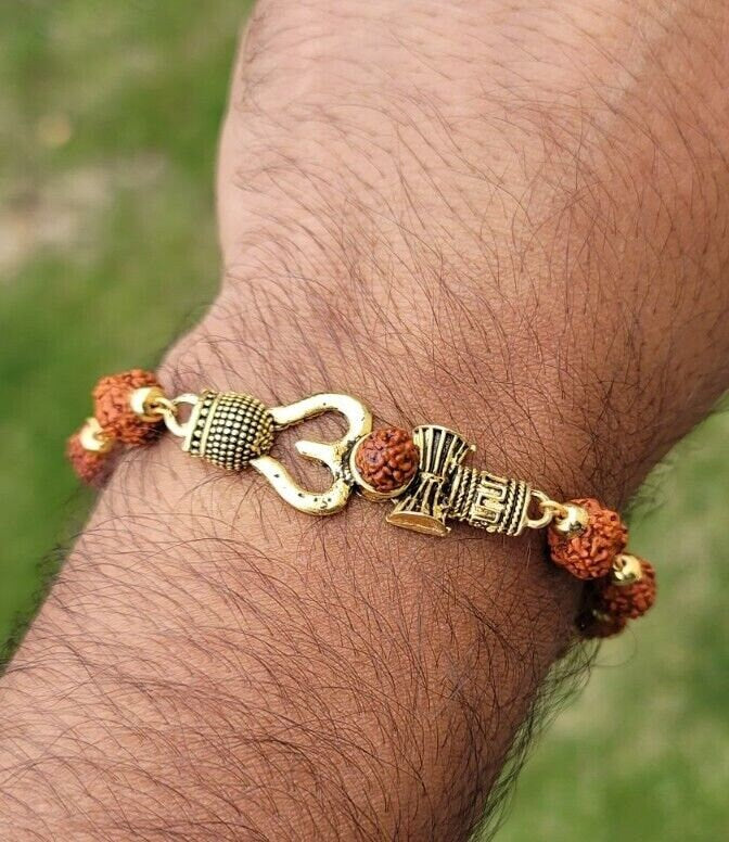 Om trishul rudraksh mala natural beads evil eye protection lucky bracelet cc25