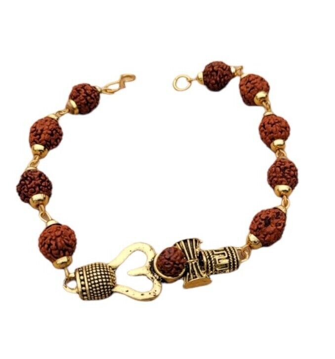Om trishul rudraksh mala natural beads evil eye protection lucky bracelet cc25