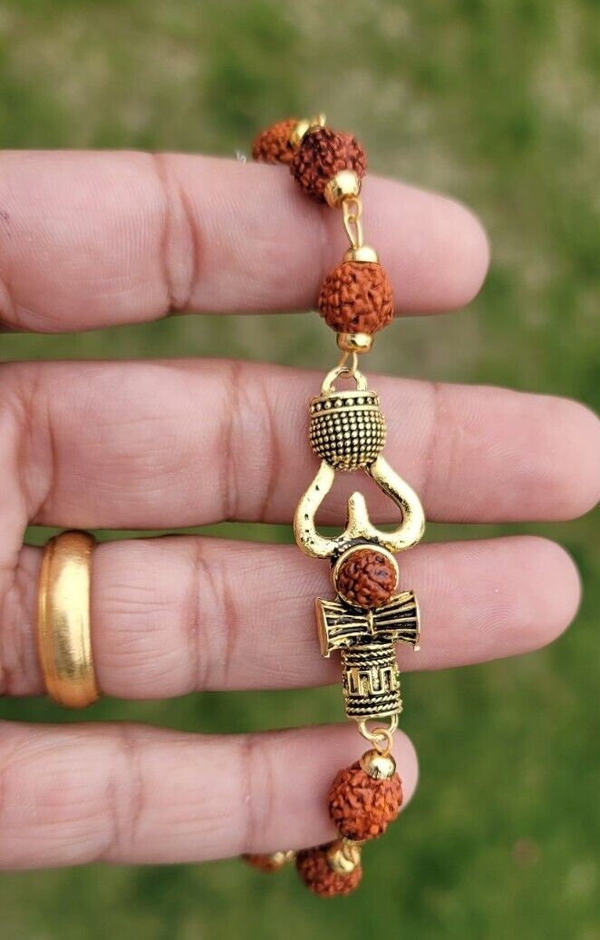 Om trishul rudraksh mala natural beads evil eye protection lucky bracelet cc25