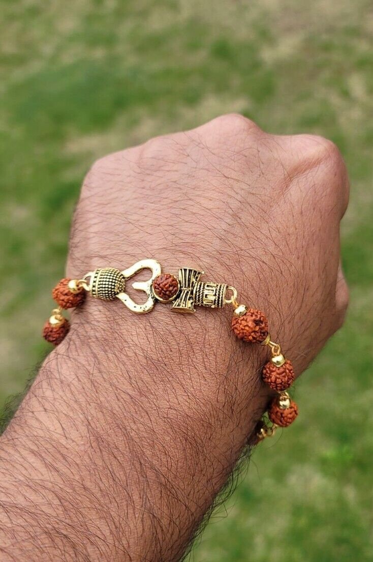 Om trishul rudraksh mala natural beads evil eye protection lucky bracelet cc25