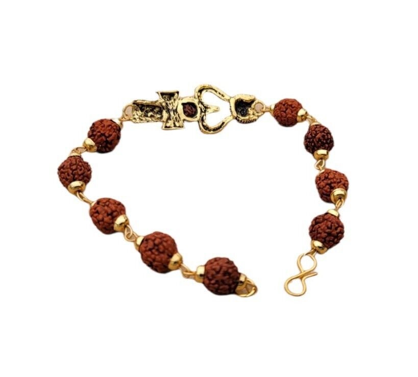 Om trishul rudraksh mala natural beads evil eye protection lucky bracelet cc25