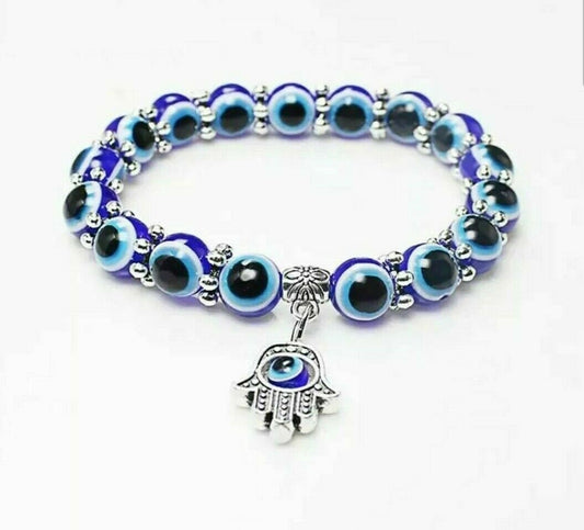 Authentic Turkey Glass Bead Evil Eye Protection Hamsa Hand Fatima Palm Bracelet U87