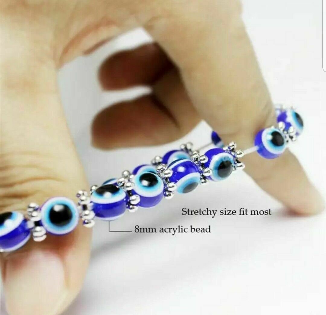 Authentic Turkey Glass Bead Evil Eye Protection Hamsa Hand Fatima Palm Bracelet U87