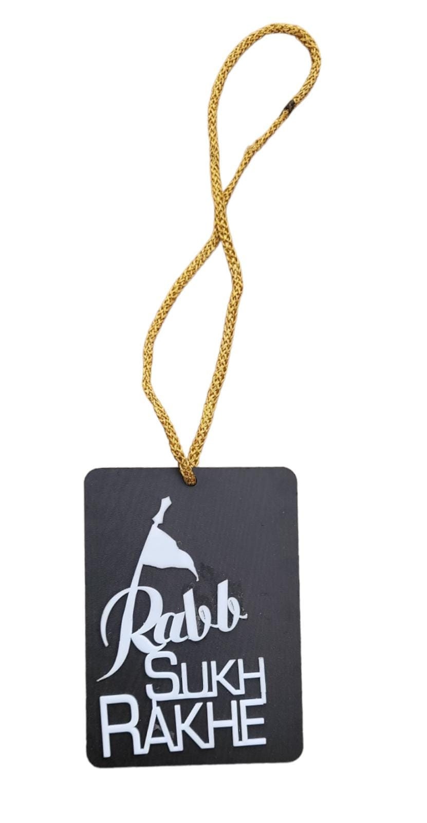 Rabb Sukh Rakhe Wooden Car Rear Mirror Pendant Nishan Sahib Sikh Hanger Gift UK KK4