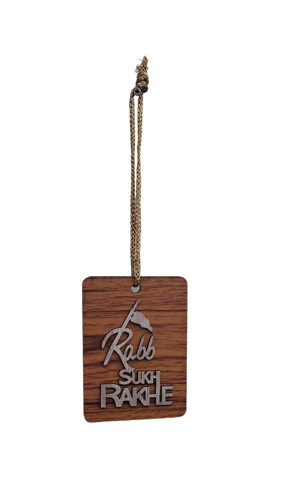 Rabb Sukh Rakhe Wooden Car Rear Mirror Pendant Nishan Sahib Sikh Hanger Gift UK KK4