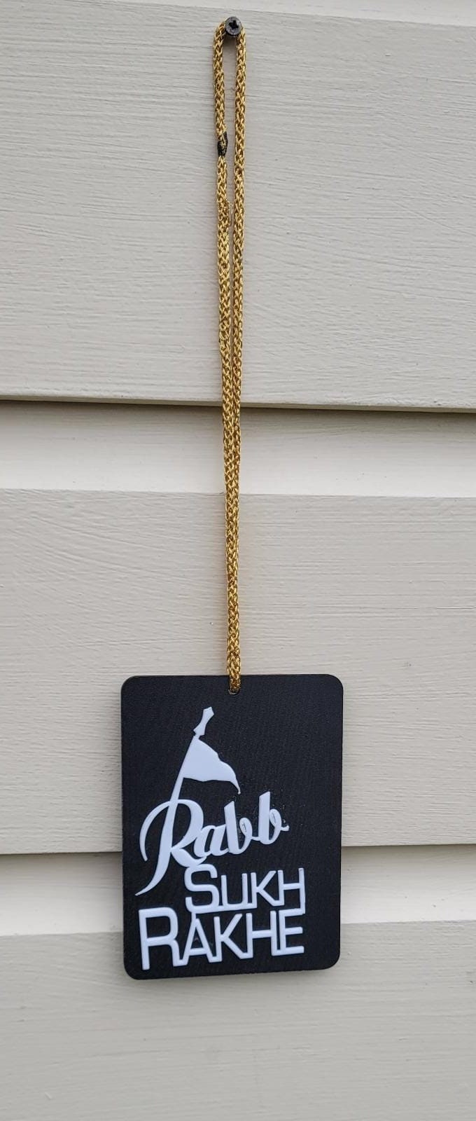 Rabb Sukh Rakhe Wooden Car Rear Mirror Pendant Nishan Sahib Sikh Hanger Gift UK KK4