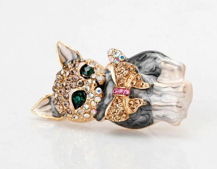 Stunning vintage look gold plated retro cat enamel celebrity brooch broach pin f